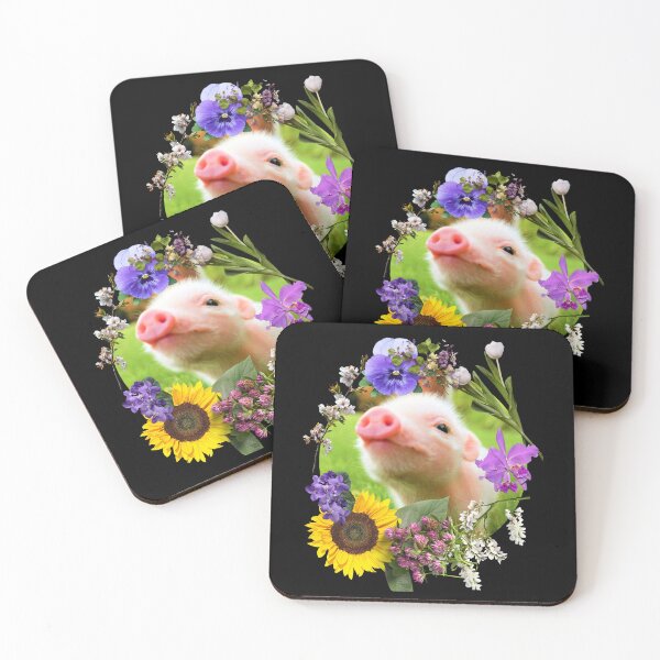 Item preview, Baby Piglet With Pretty Colorful Flowers Design designed and sold by EarthArtDesigns.