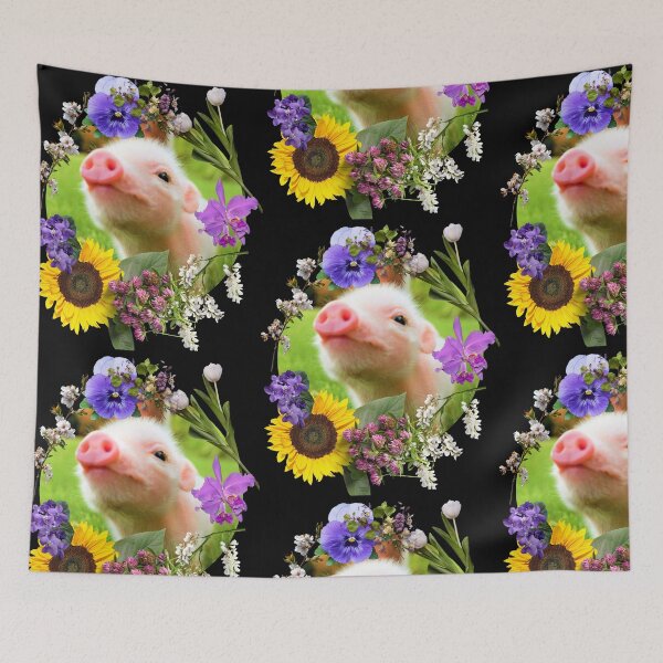 Item preview, Baby Piglet With Pretty Colorful Flowers Design designed and sold by EarthArtDesigns.