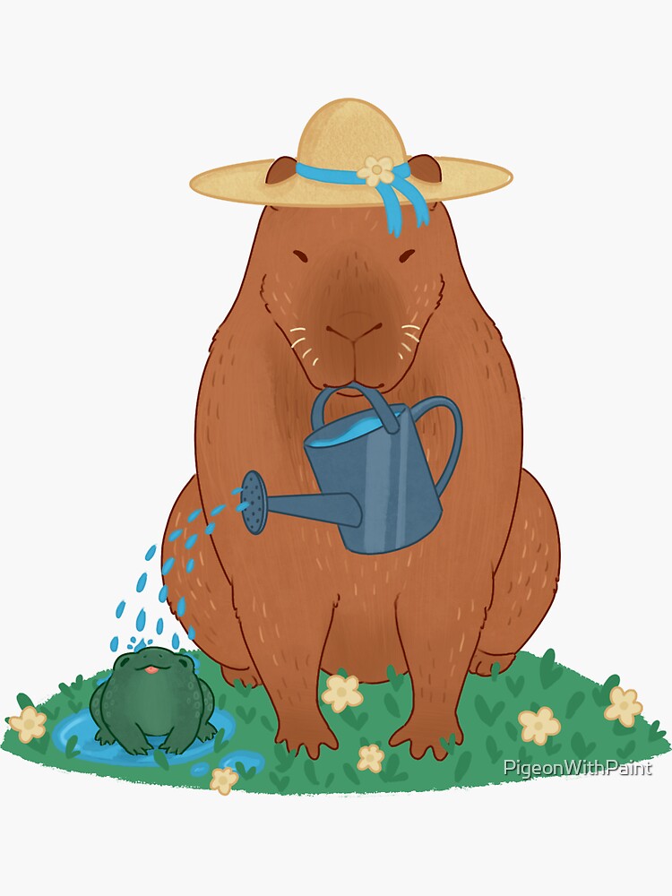 Capybara with a leaf, eat your greens! Sticker for Sale by manydoodles