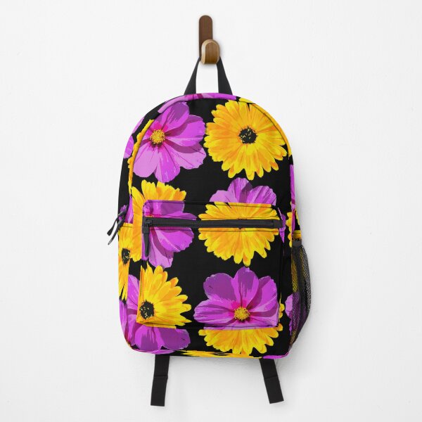 Item preview, This is a repeating pattern of vibrant flowers in purple and orange set against a black background designed and sold by ditzy-designs.