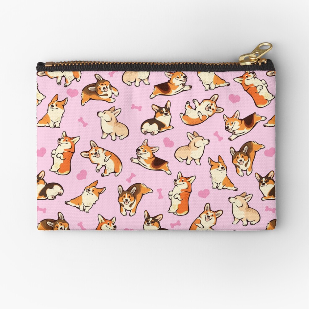 Lovey corgis in pink Zipper Pouch