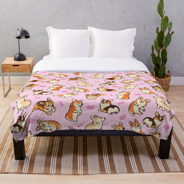 Lovey corgis in pink Throw Blanket