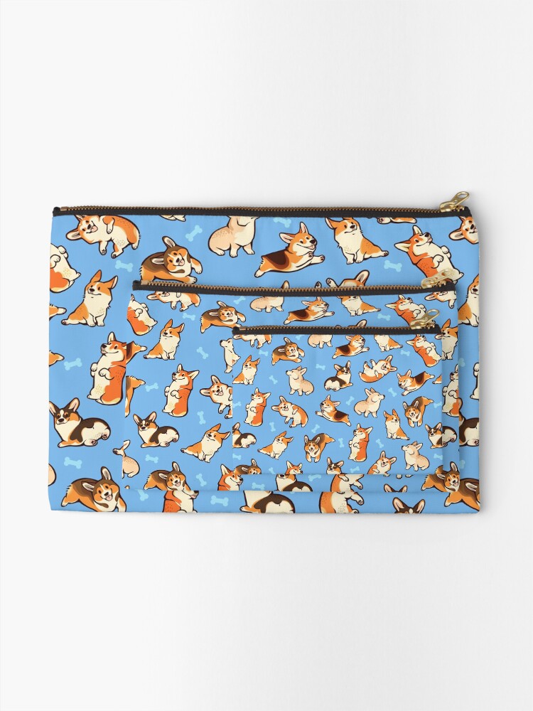 Alternate view of Jolly corgis in blue Zipper Pouch