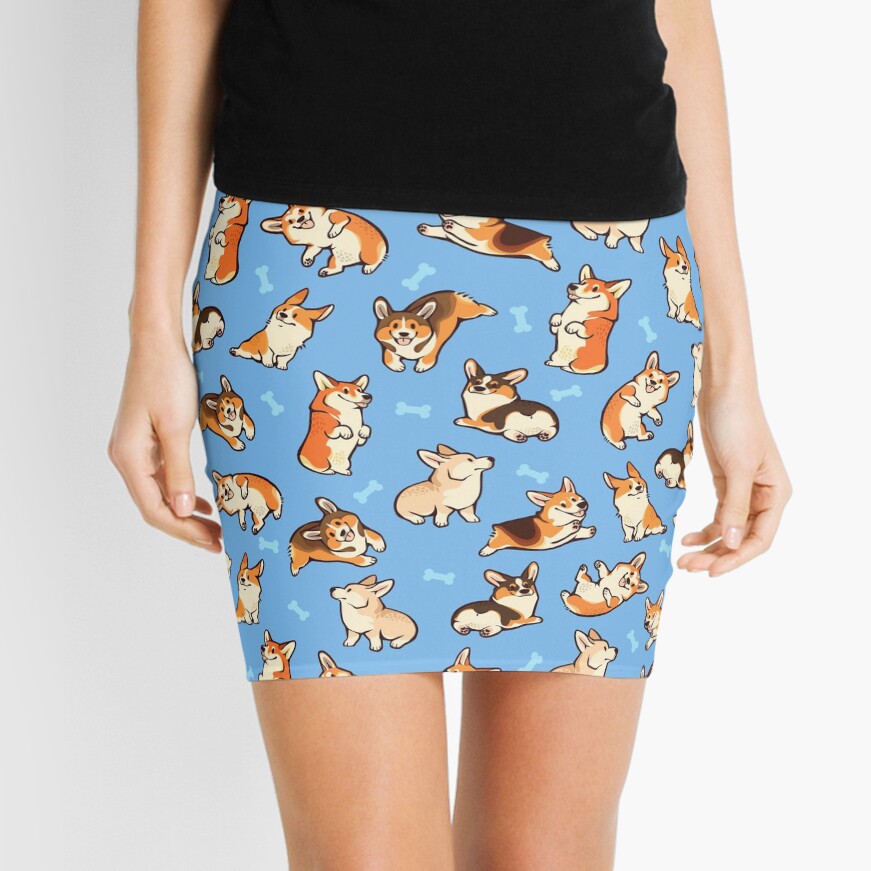 Jolly corgis in blue Mini Skirt