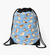 Jolly corgis in blue Drawstring Bag
