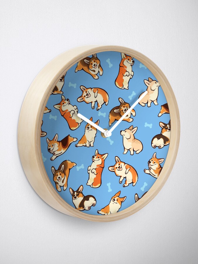 Alternate view of Jolly corgis in blue Clock