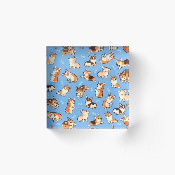 Jolly corgis in blue Acrylic Block