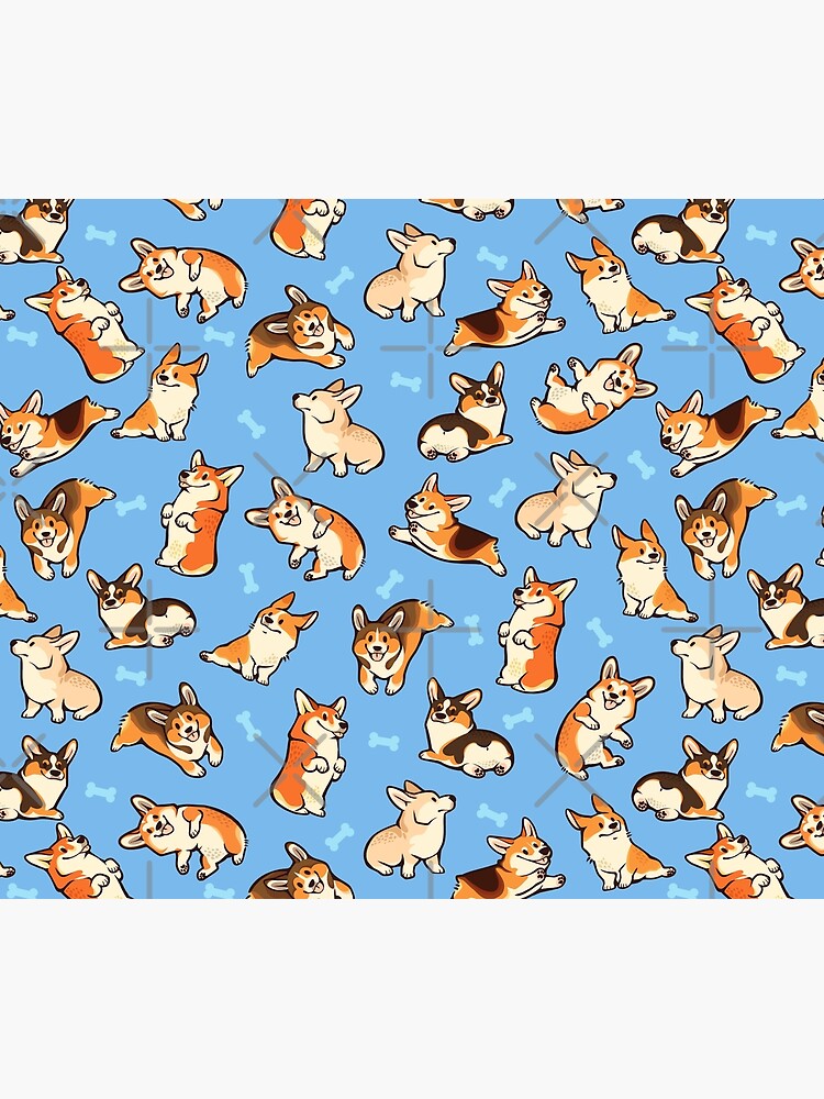 Thumbnail 6 of 6, Throw Blanket, Jolly corgis in blue designed and sold by Colordrilos.
