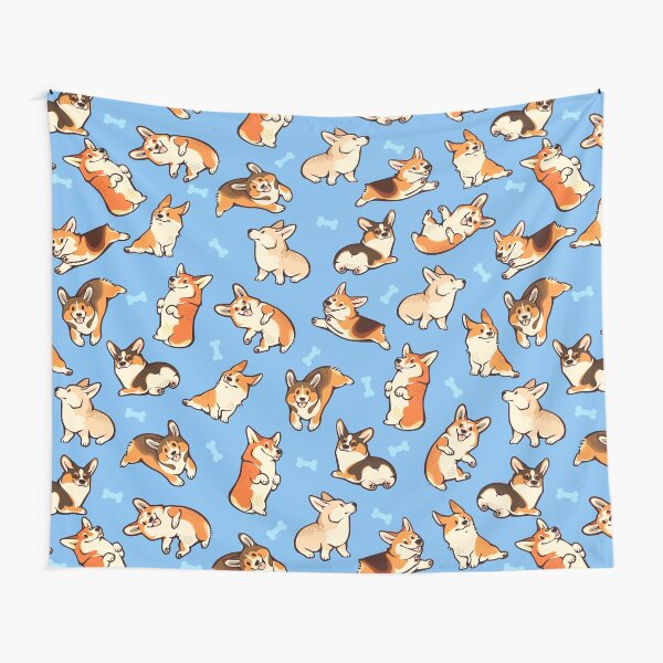 Jolly corgis en azul Tela decorativa