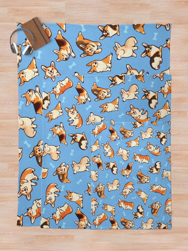 Thumbnail 5 of 6, Throw Blanket, Jolly corgis in blue designed and sold by Colordrilos.