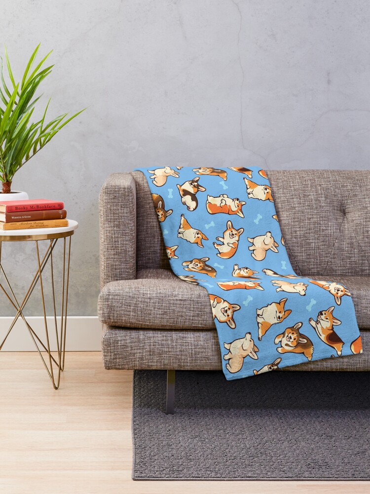 Alternate view of Jolly corgis in blue Throw Blanket