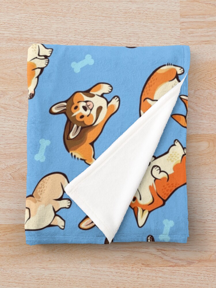 Thumbnail 3 of 6, Throw Blanket, Jolly corgis in blue designed and sold by Colordrilos.