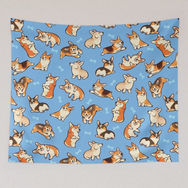 Item preview, Jolly corgis in blue designed and sold by Colordrilos.