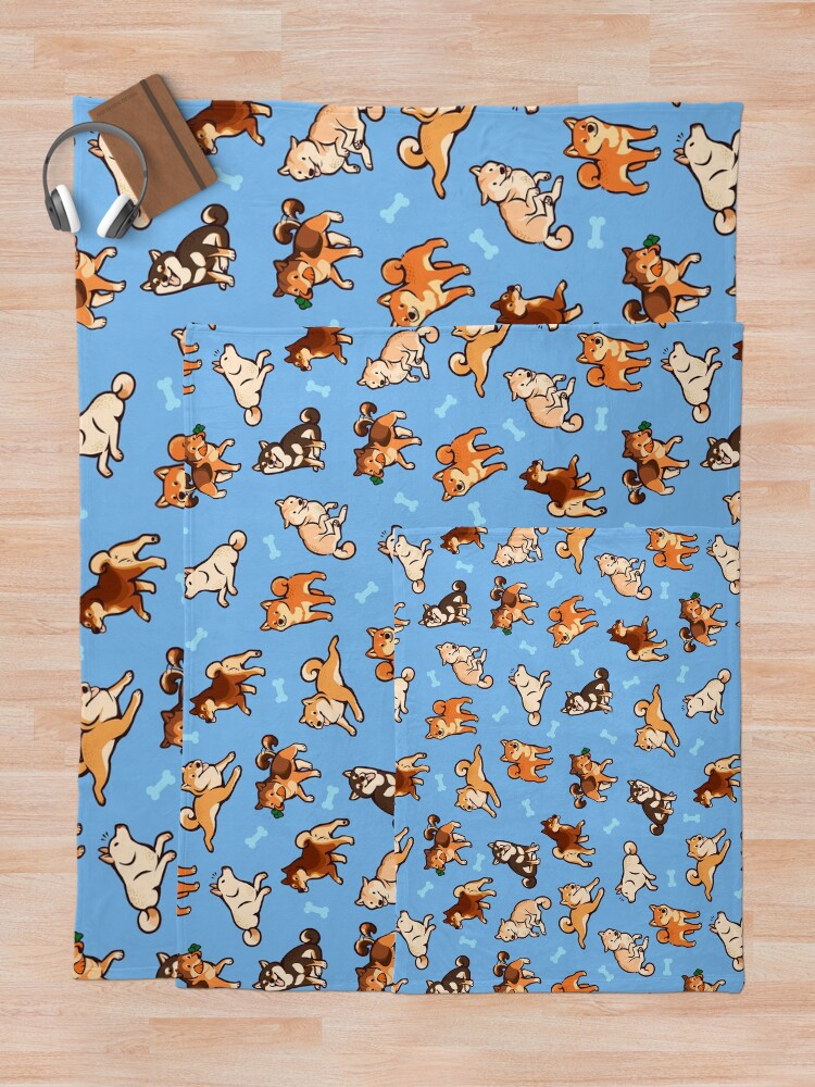 Alternate view of shibes in light blue Throw Blanket