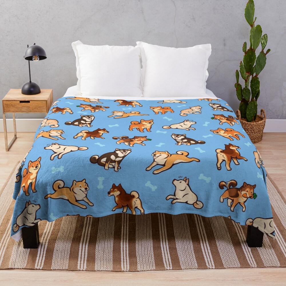 shibes in light blue Throw Blanket