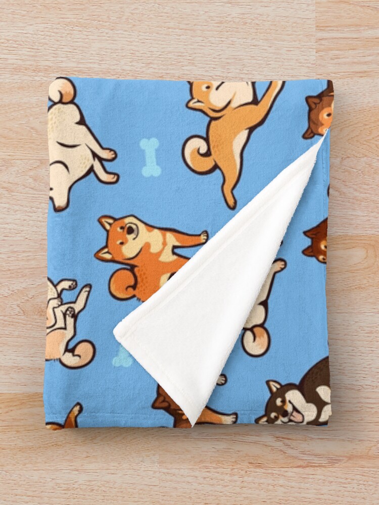 Alternate view of shibes in light blue Throw Blanket
