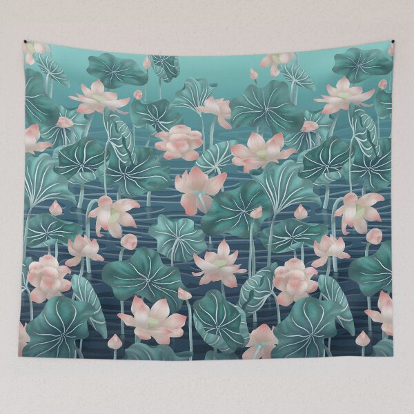 Item preview, Sacred lotus flowers clustered in a pond designed and sold by AliciaDiamond.