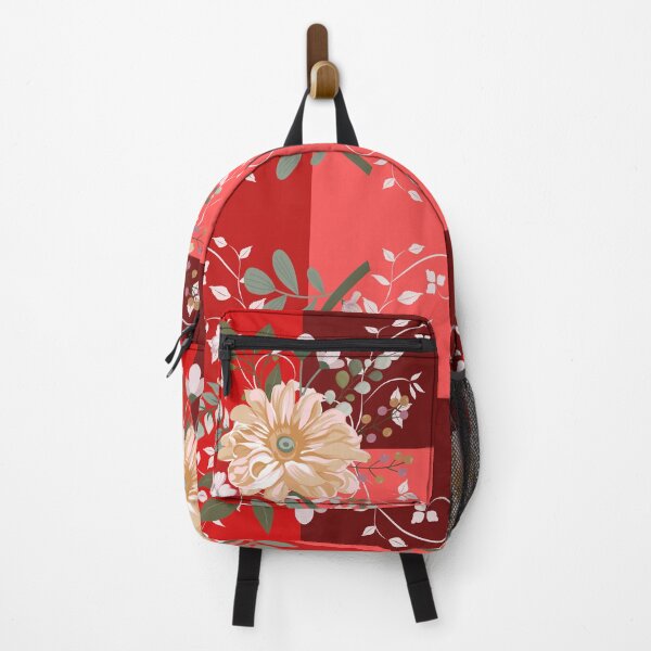 Item preview, White Floral Arrangement of Four Flowers on Red Pattern Background designed and sold by SnarkyTeesMugs.
