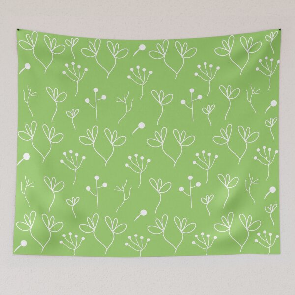 Item preview, White Abstract Flowers and Stems on Lime Green Background designed and sold by burbankdesigns.