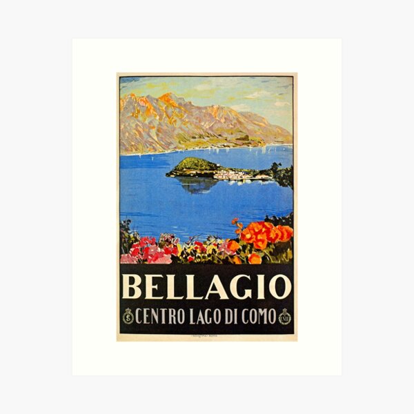 Italy Bellagio Lake Como vintage Italian travel advert Art Print