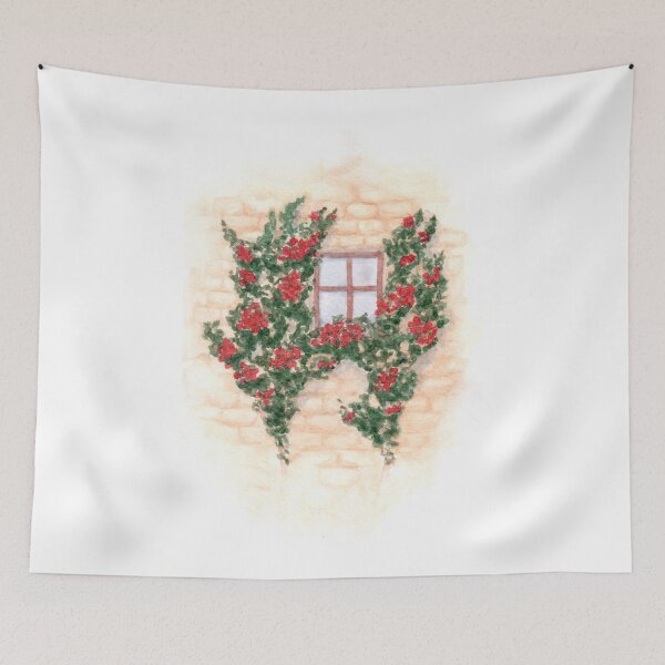Item preview, Watercolor window and wall with climbing roses designed and sold by Anastasia Shemetova.