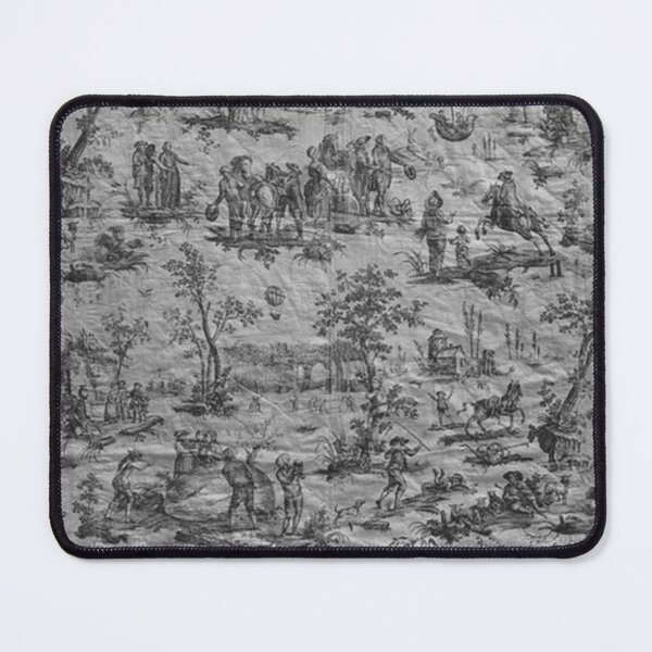 Item preview, Toile de Jouy 18th Century French Print: The Ballon of Gonesse Black and White Shows an Pastoral Scene in a Park in Paris France designed and sold by Zandria Kajewski.