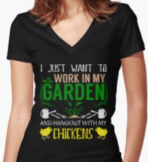 Work In My Garden - Hang With Chickens Funny Gardening Women's Fitted V-Neck T-Shirt