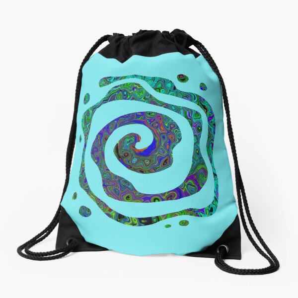 Marbled Blue and Aquamarine Abstract Retro Swirl on Aqua Drawstring Bag