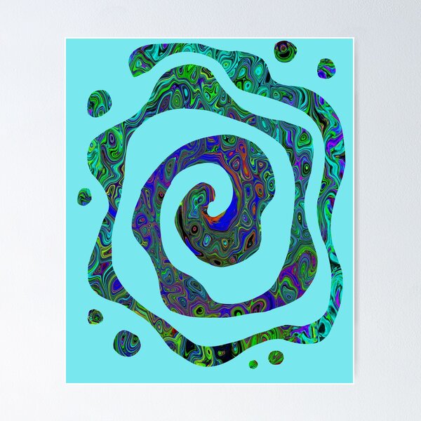 Marbled Blue and Aquamarine Abstract Retro Swirl on Aqua Poster