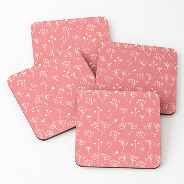 Item preview, Abstract White Flowers and Stems On Red-Pink-Coral Color Background designed and sold by burbankdesigns.