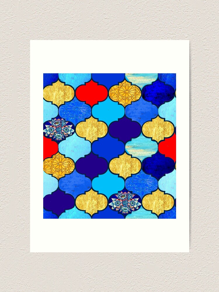 Alternate view of moroccan tiles , red, aqua, blue and gold moroccan tiled design by Magenta Rose Designs Art Print