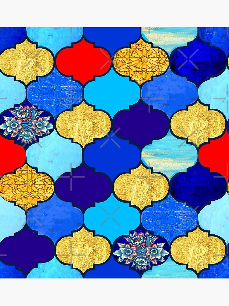 moroccan tiles , red, aqua, blue and gold moroccan tiled design by Magenta Rose Designs by MagentaRose