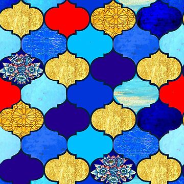 Artwork thumbnail, moroccan tiles , red, aqua, blue and gold moroccan tiled design by Magenta Rose Designs by MagentaRose
