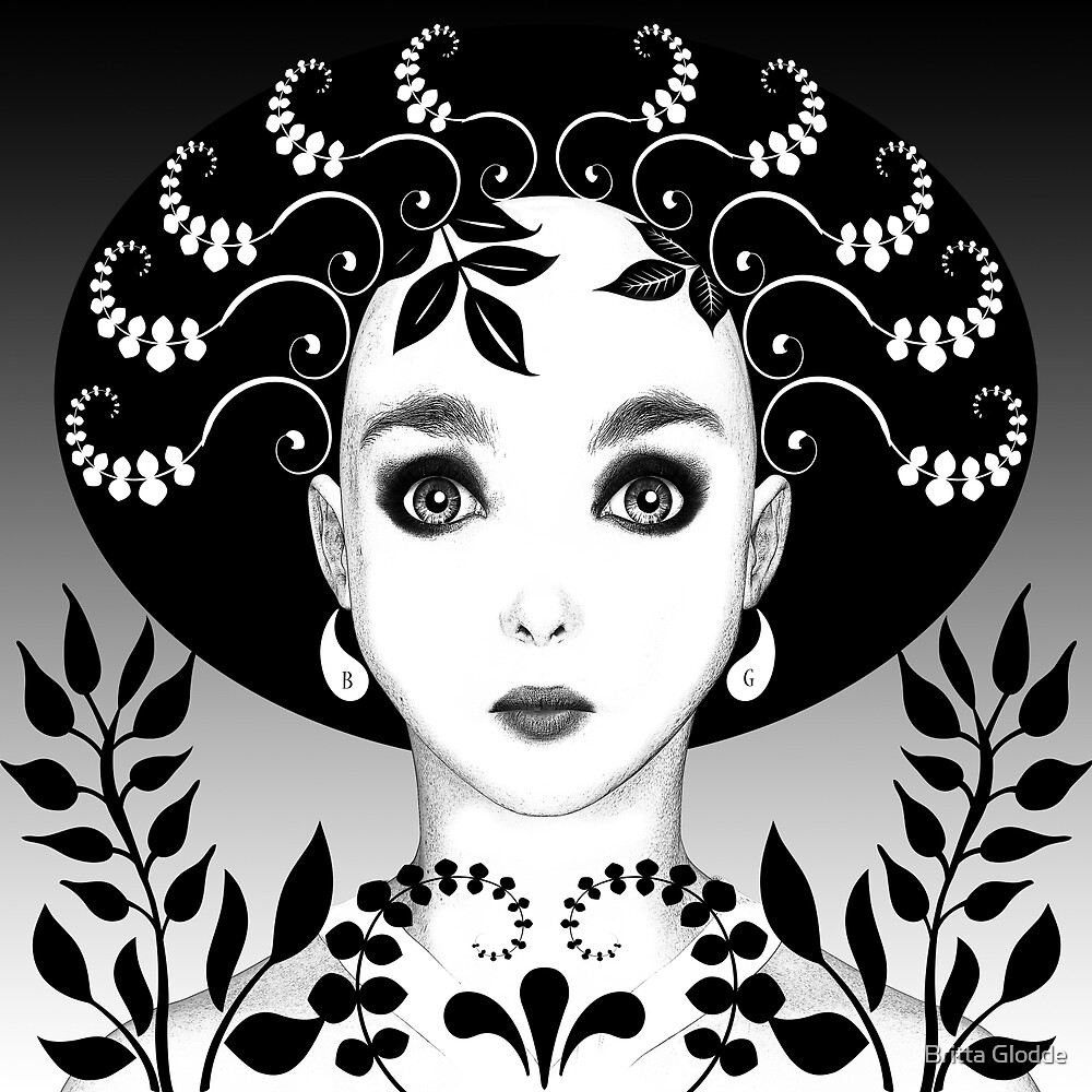 "Black and white floral art deco face" by Britta Glodde | Redbubble