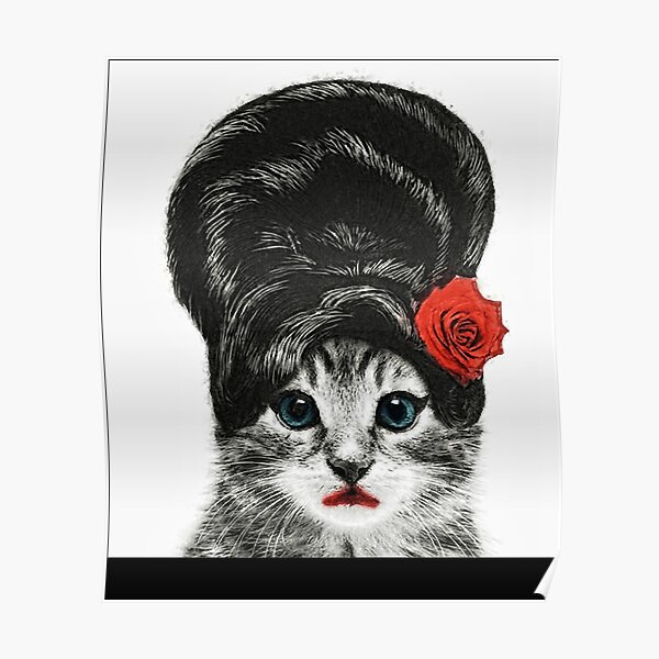 Gift For Men Amy Winehouse Light Blue Cat Vintage Photograp Poster