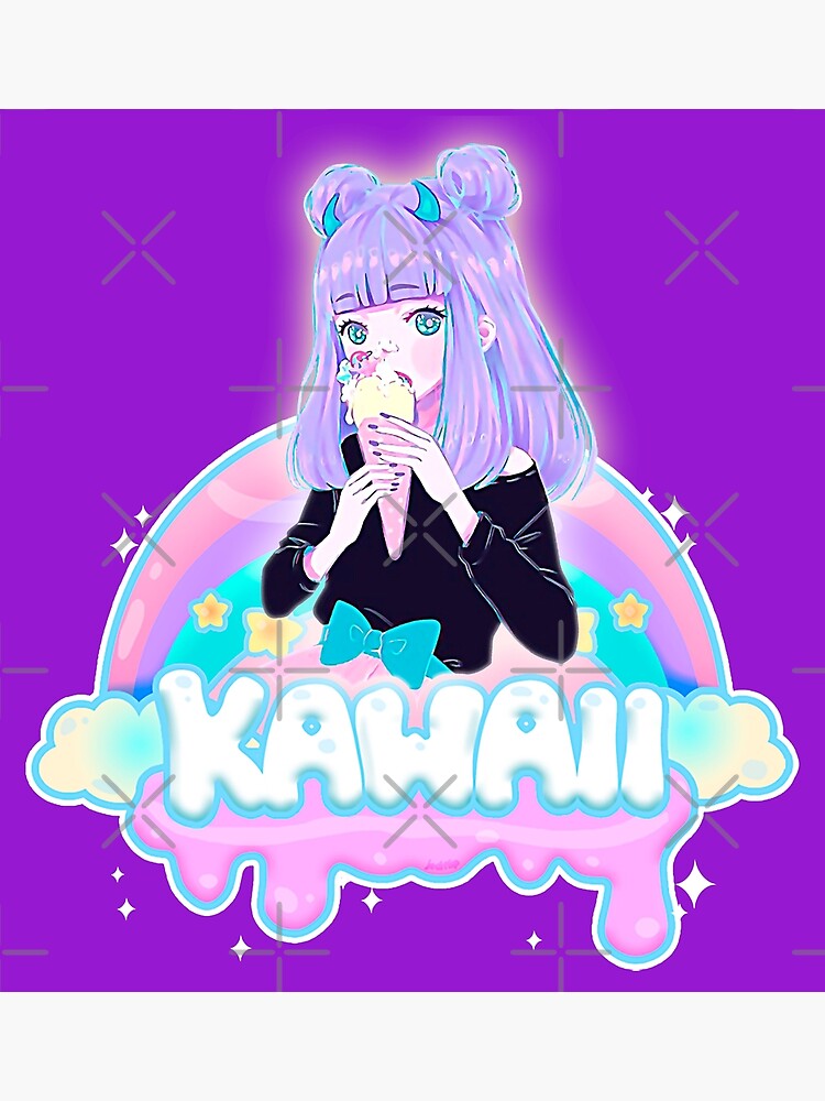 Disover KAWAII ICE CREAM GIRL (Purple) Premium Matte Vertical Poster