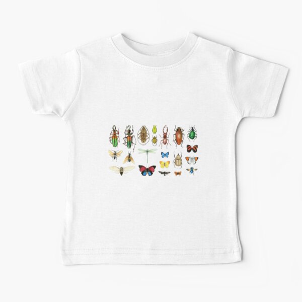 The Usual Suspects - Insects on grey - watercolour bugs pattern by Cecca Designs Baby T-Shirt