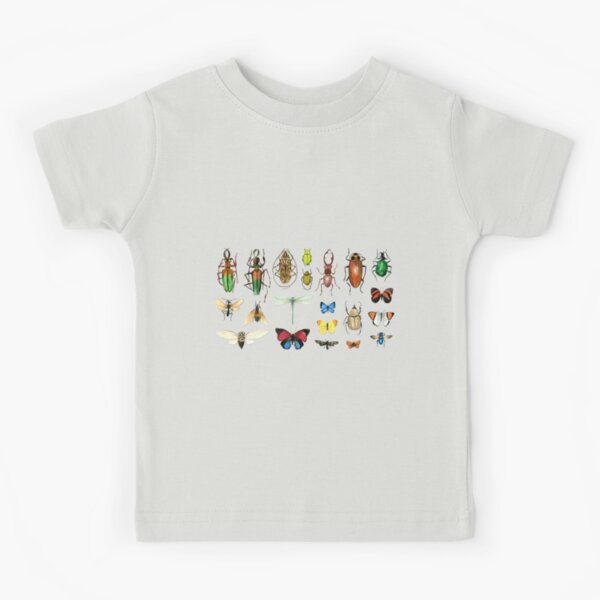 The Usual Suspects - Insects on grey - watercolour bugs pattern by Cecca Designs Kids T-Shirt