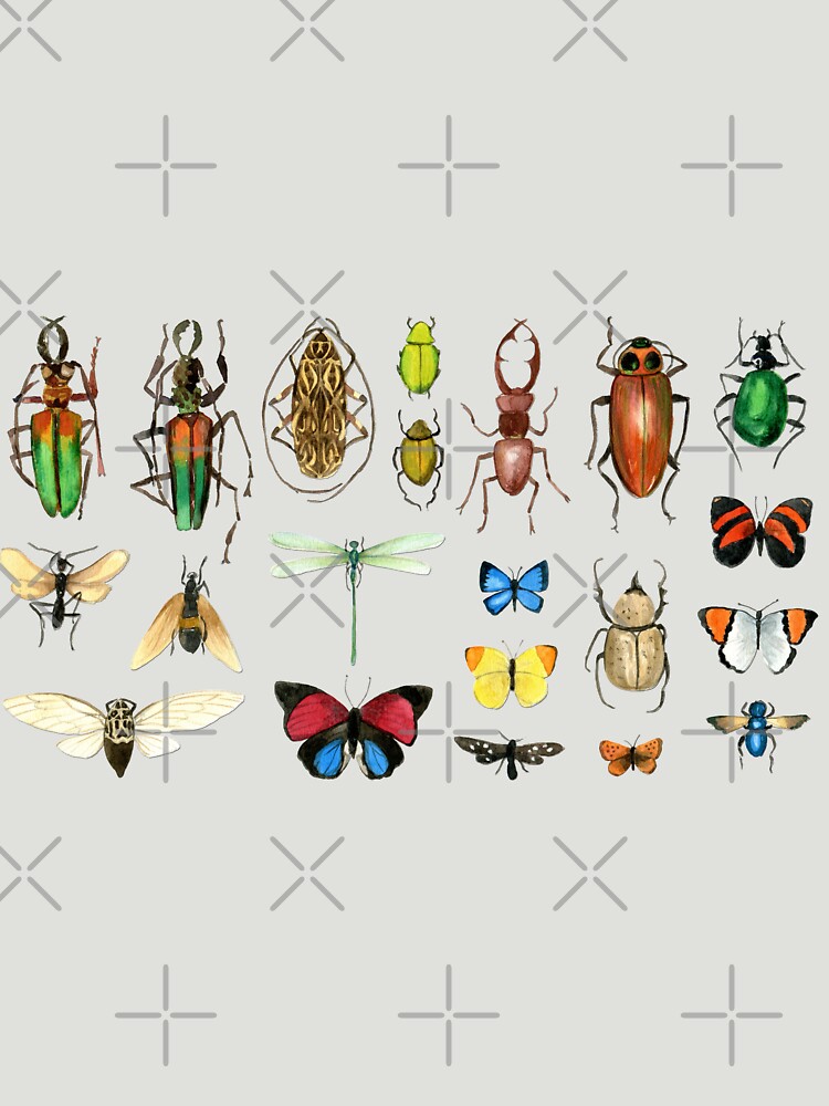 The Usual Suspects - Insects on grey - watercolour bugs pattern by Cecca Designs by Cecca-Designs