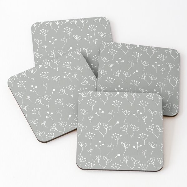 Item preview, White Abstract Flowers and Stems on Aluminum (Gray) Background designed and sold by burbankdesigns.