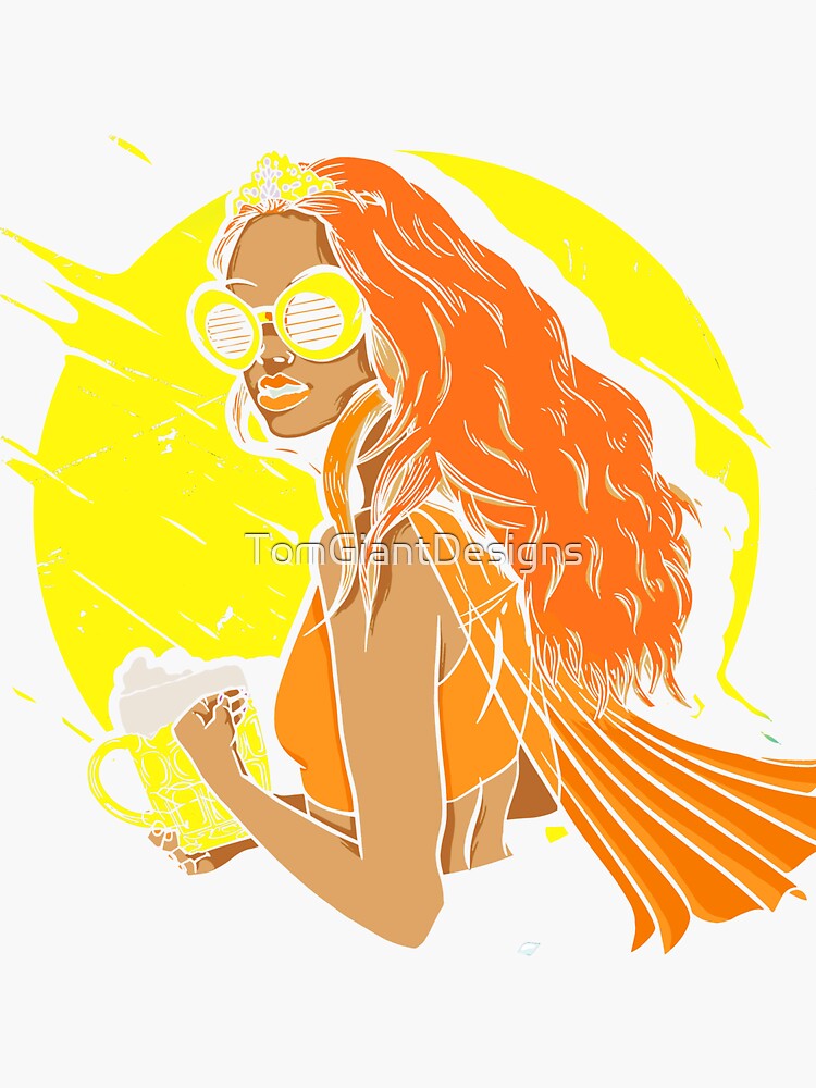 "Redhead Girl Drinking Beer Ginger Irish Red Orange Haired" Sticker for