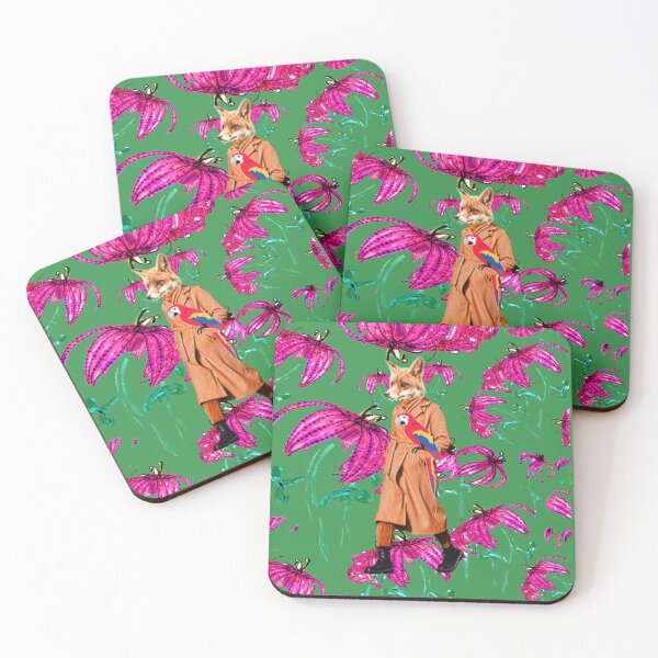 Item preview, Fox and Parrot in trench coat Botanical print designed and sold by Nonsense and Relish.