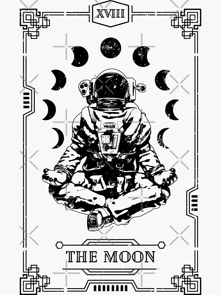 "Moon Tarot Card Yoga Astronaut Zen Meditation Lotus Pose" Sticker for
