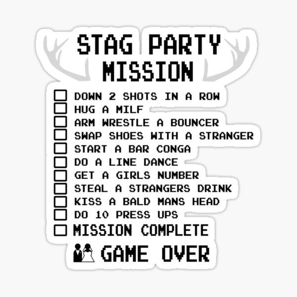 Stag Party Checklist Funny Bachelor Shirt Sticker For Sale By Jamesrdattilo Redbubble