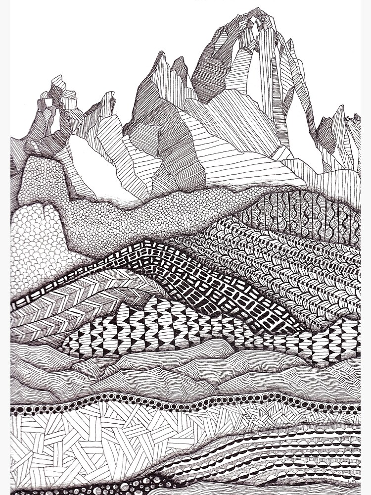 Patterns on Patagonia / Black and White Mountain Drawing / Abstract  Mountain Landscape Leggings by Laura Maxwell