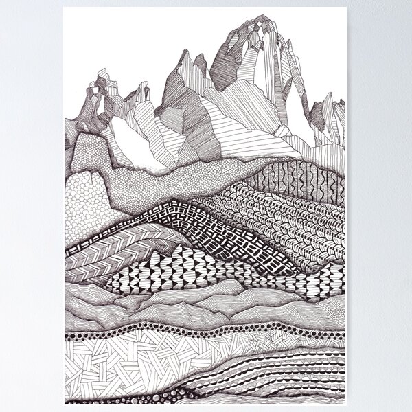 Zentangle Mountain Wall Art for Sale | Redbubble