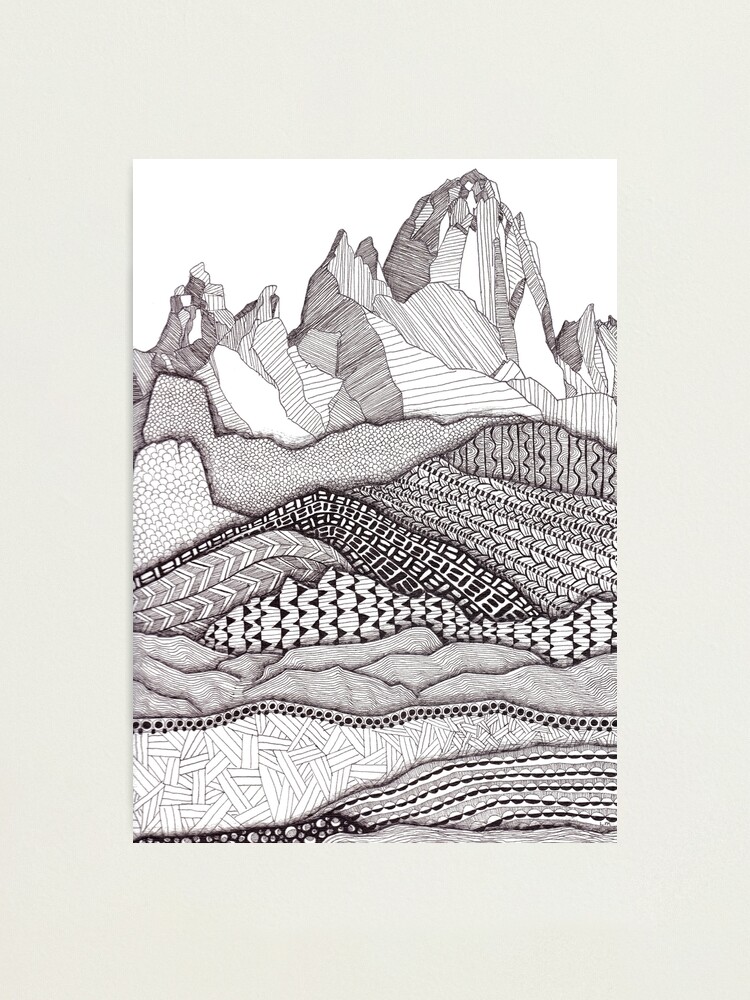 Patterns on Patagonia / Black and White Mountain Drawing