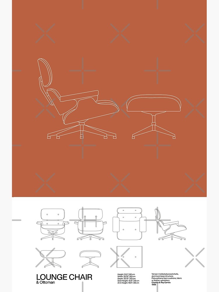 Eames lounge best sale chair dimensions cm