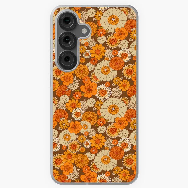 Item preview, 70s retro daisies, vintage flower power, orange and brown, boho,  designed and sold by chrissyink.