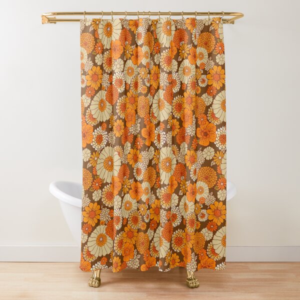 Rideau de douche orange pour salle de bain - Fruits frais, fleurs